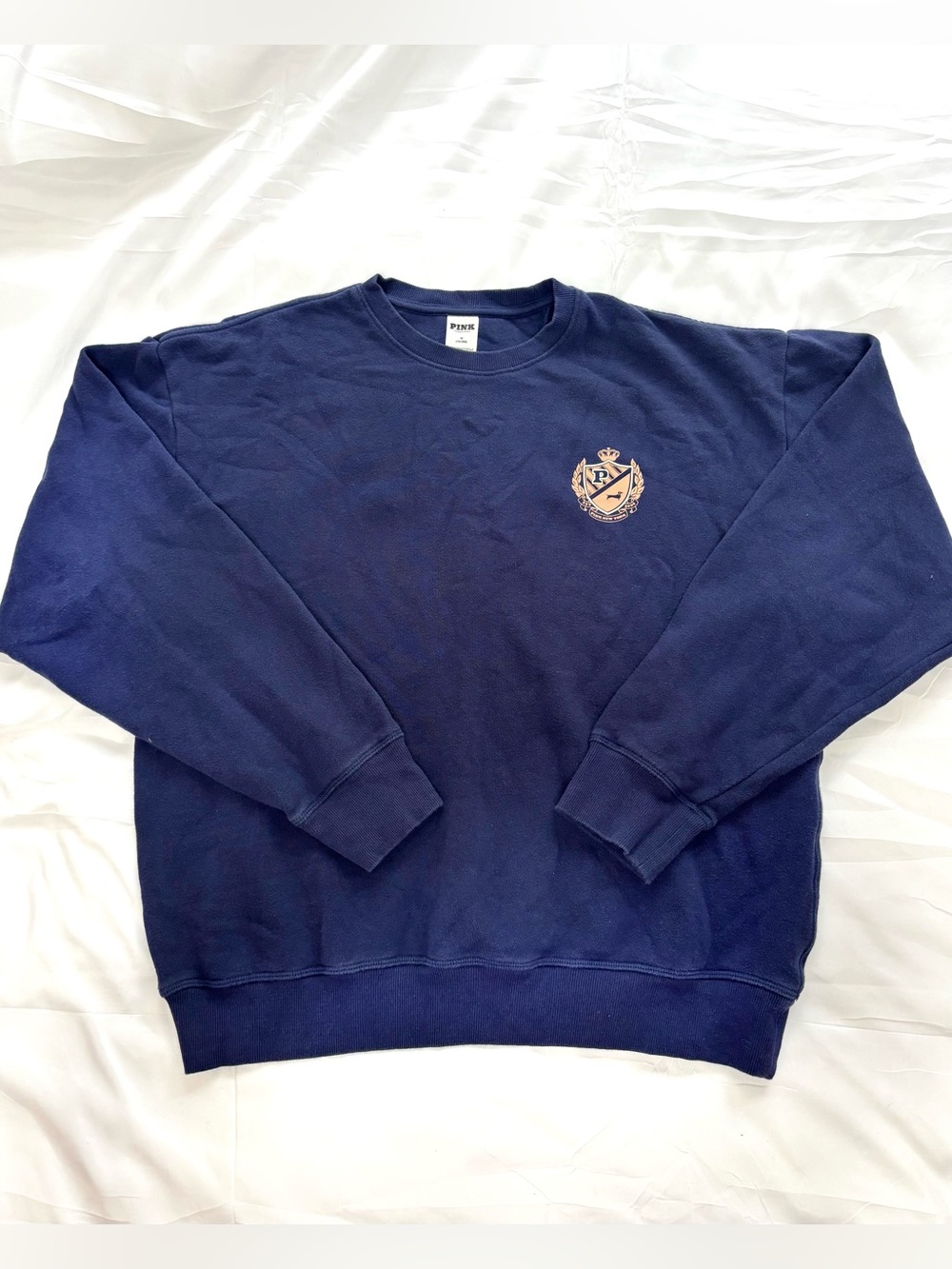 Victoria’s Secret PINK Navy Crest Crewneck Sweatshirt Size Medium